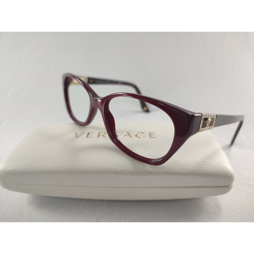 Versace‎ MOD 3170-B 5026 Burgundy Tortoise Medusa Crystals Eyeglasses 52-16-135